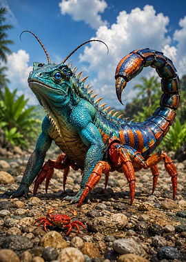 Scorpion Lizard Creature with Crab