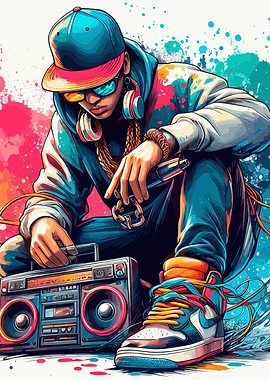 Hip Hop DJ with Boombox and Microphone