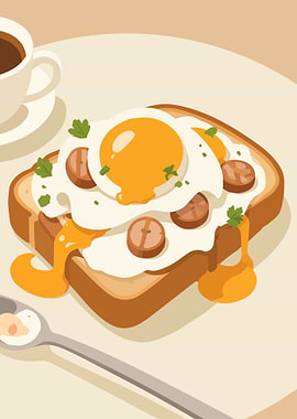 Sunny Egg Toast – Minimalist Breakfast Kitchen Wall Art