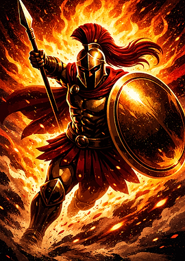 Spartan Warrior in Flames