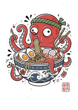 Octopus Eating Ramen