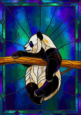 Stained Glass Panda on Branch