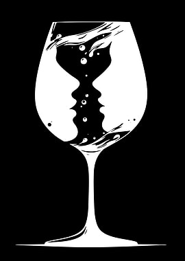Wine Glass with Faces and Bubbles