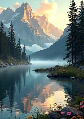 Misty Mountain Lake Sunrise