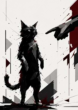 Black Cat Confronts Pointing Finger