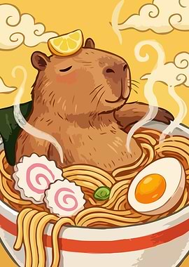 Capybara Enjoying Ramen