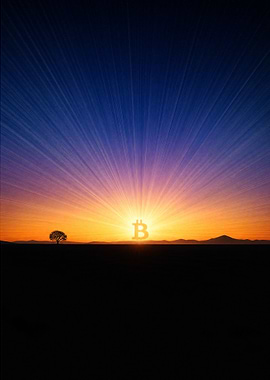 Bitcoin Sunrise Over Landscape