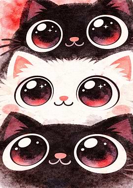 Three Cute Cats Stacked
