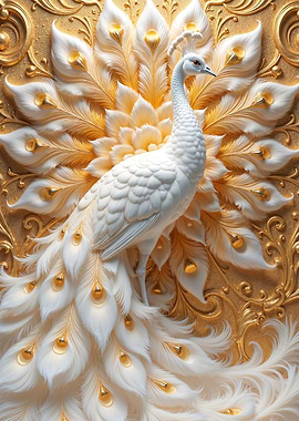 White Peacock with Golden Feathers