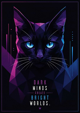 Geometric Black Cat with Blue Eyes