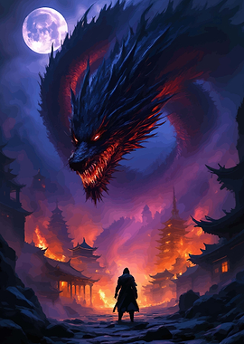 Dragon Over Burning Village