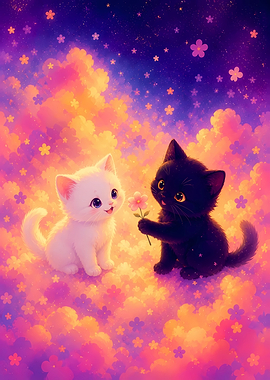 Two Kittens with a Flower