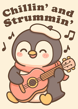 Cute Penguin Playing Guitar