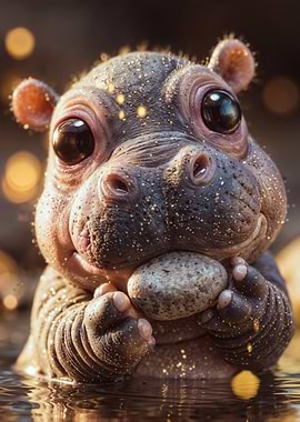 Baby Hippo Calf Holding Stone