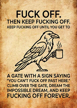 Raven with Coffee and Inspirational Text