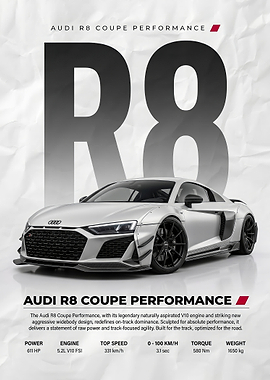 matte white Audi R8 Coupe Performance poster