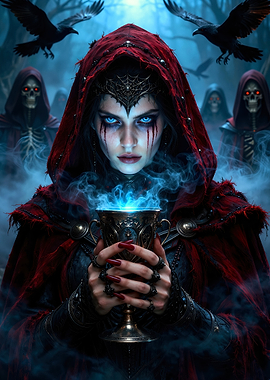 Mysterious Sorceress with Glowing Chalice