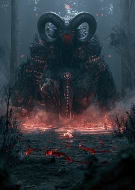 Demonic Ram Creature in Mystical Forest