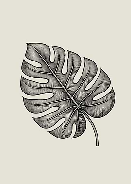 Monstera Leaf Engraving