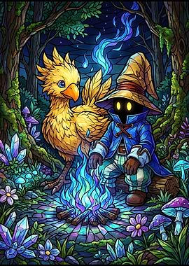 Vivi and Chocobo by Campfire