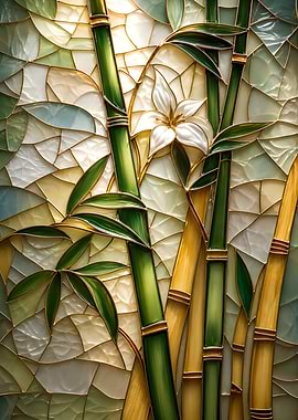 Stained Glass Bamboo and Flower