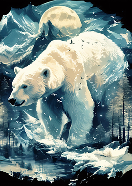 Polar Bear in Snowy Landscape