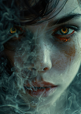 Smoky Eyes Portrait Poster – Dark Fantasy Woman Face | Mystical Aesthetic Wall Art