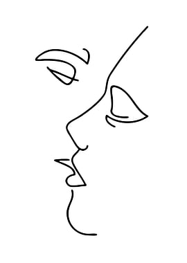 Minimalist Line Art of Two Faces Kissing
