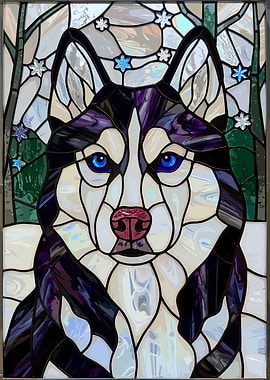 Stained Glass Husky Portrait
