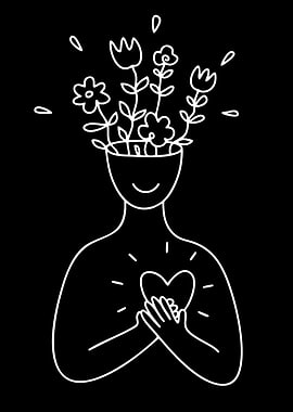 Person with Flowers in Head and Heart