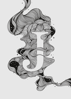 Abstract Letter J with Swirling Lines