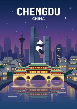 Chengdu Cityscape with Panda