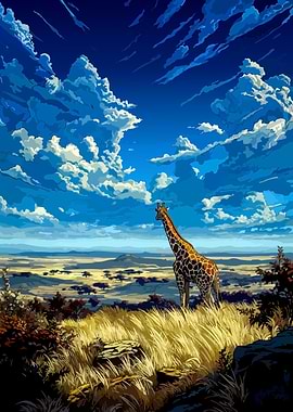 Giraffe in African Savannah Landscape