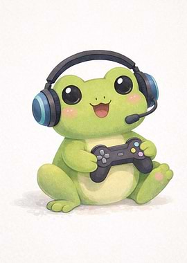 Cute Frog Gamer with Headphones