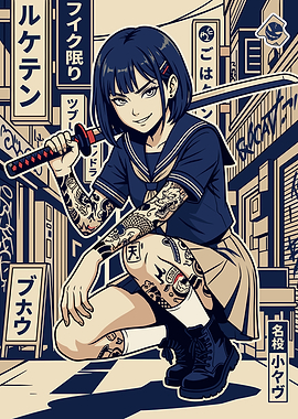 Tattooed Anime Girl with Katana