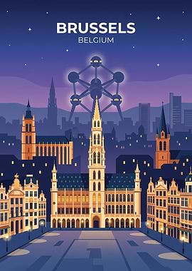 Brussels Cityscape at Night