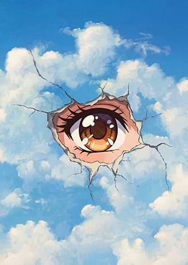 Anime Eye Peeking Through Clouds Sky