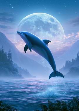 Dolphin Leaping Under the Moon