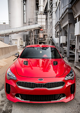 Red Kia Stinger at Industrial Site