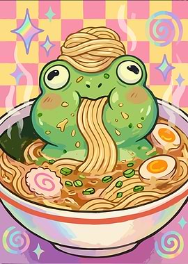 Cute Frog Eating Ramen