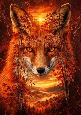Fiery Fox in Autumn Forest