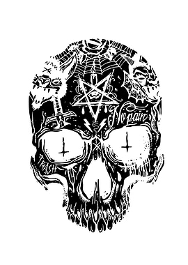 Gothic Skull with Occult Symbols
