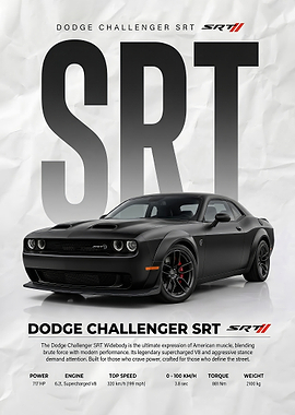 black Dodge Challenger SRT car poster