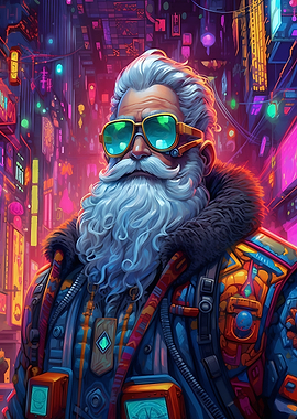 Cyberpunk Santa Claus in Neon City
