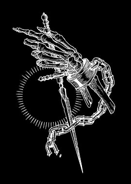 Skeleton Hand with Sword and Chain