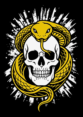 Snake coiled around a skull