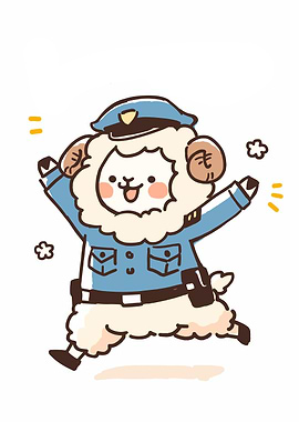 Cute Sheep Police Officer Running