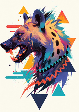 Colorful Hyena with Geometric Patterns