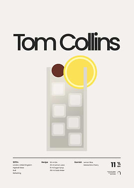 Tom Collins Cocktail Minimalist Poster