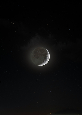 Crescent Moon in Starry Night Sky